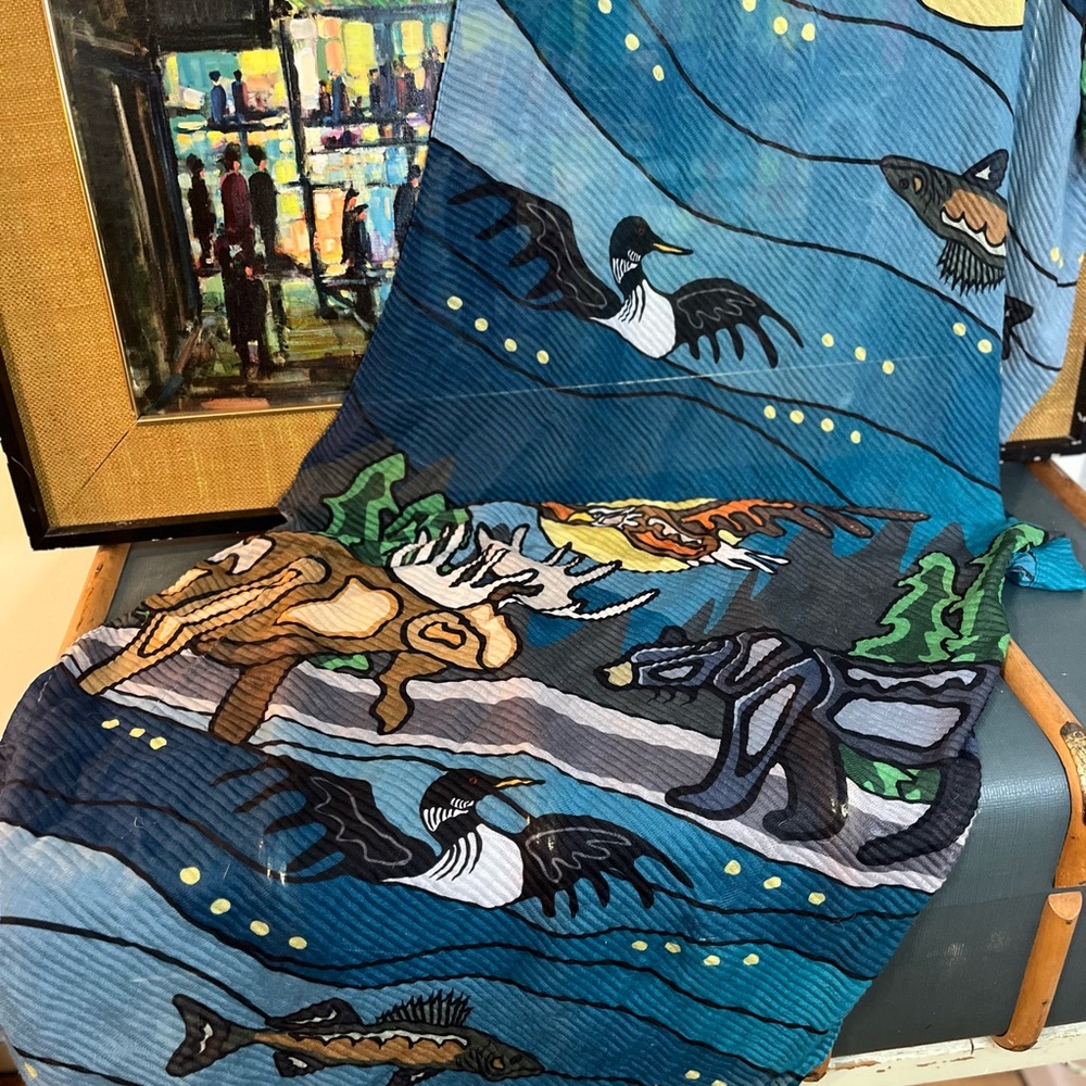 Artistic Blue Wildlife Print Scarf